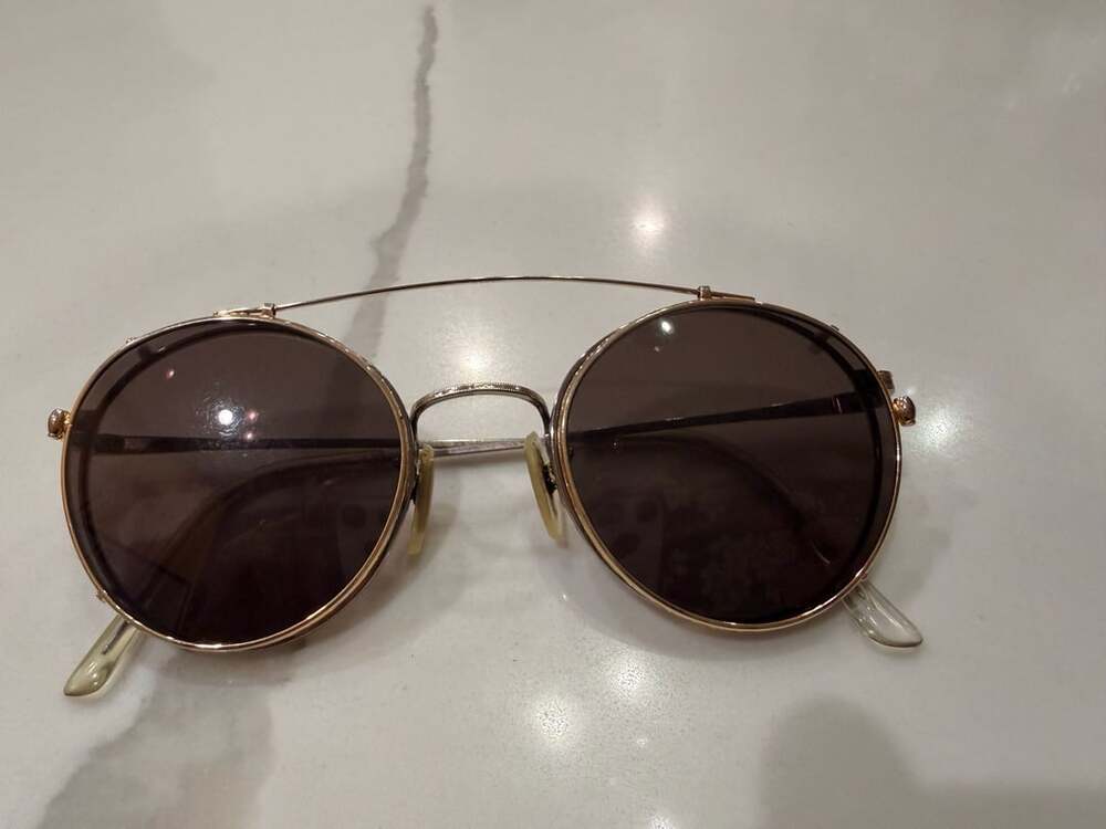 Vintage Tura 252 Gold Metal Round Eyeglasses With Sun Clip-On